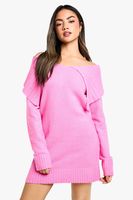 vestido jersey oversize de punto suave con escote barco y cuello pink