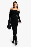 vestido tall maxi de punto y canale con escote bardot negro