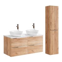 set mueble lavabo y columna estratificado marron