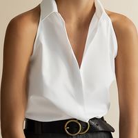 blusa sin mangas plisada con cuello elegante top de un solo boton para primavera y verano ropa de mujer