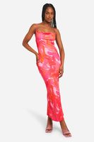 vestido petite maxi plisado con estampado abstracto pink