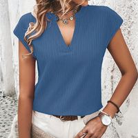 blusa de manga corta elegante con cuello en v de color solido para primavera y verano ropa de mujer