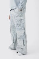 pantalon plus multi cargo super holgado con cintura elastica y lavado a la piedra gris