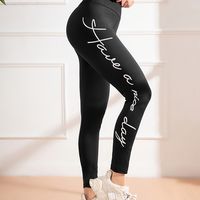 leggings de cintura alta con estampado de letras leggings ajustados casuales de medio estiramiento para primavera y otono ropa de mujer