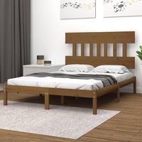 vidaxl estructura de cama doble madera maciza marron miel 120x190 cm