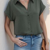 blusa sencilla con botones delanteros blusa casual de manga murcielago para primavera y verano ropa de mujer