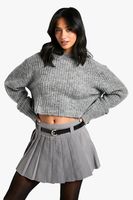 minifalda petite plisada de tela con cinturon gris