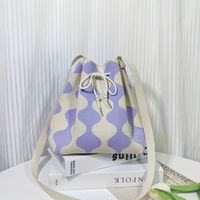 bolso de cubo con patron geometrico de bloque de color simple bolso de almacenamiento clasico con cordon bolso ligero de mano para llevar