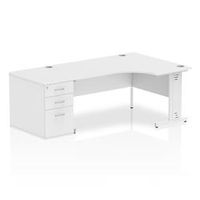 impulse 1600 right crescent desk white cable managed  desk high ped