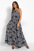 vestido petite maxi con escote halter y estampado cachemira negro