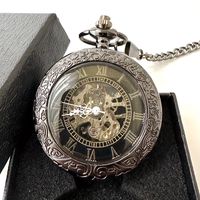 reloj de bolsillo mecanico retro con espejo hueco y numeros romanos movimiento mecanico negro eleccion ideal para regalos