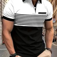 camisa de golf de verano para hombre con rayas de bloques de color elegante y cuello de solapa manga corta