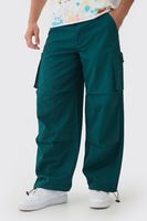 pantalon cargo holgado de sarga con cintura fija verde