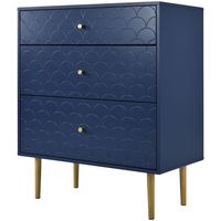 comoda buffet de 3 cajones azul marino con patas doradas