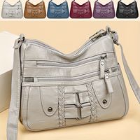 bolso de hombro de cuero pu suave con remaches retro bolso de mensajero con multiples cremalleras para mujer