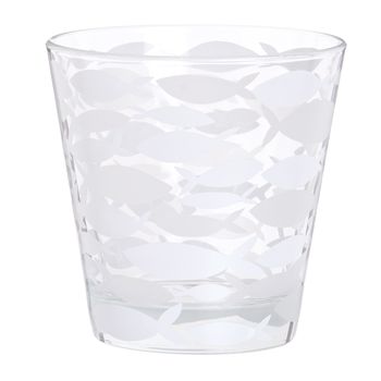 Vaso de cristal con estampado de peces blancos