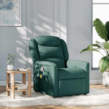 vidaXL Sillón de masaje reclinable de tela verde oscuro