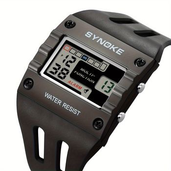 Reloj cuadrado para hombre SYNOKE con pantalla grande, cronógrafo multifuncional e impermeable