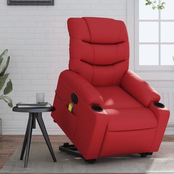 vidaXL Sillón de majaje elevable eléctrico cuero artificial rojo