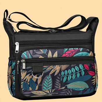 Bolso Bandolera Pequeño De Nylon, Estampado De Hojas, Bolso De Uso Diario Para Mujeres, Bolso De Hombro De Viaje Con Múltiples Bolsillos