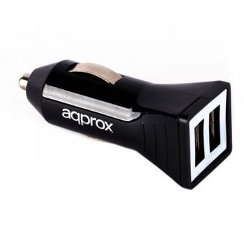 Approx Cargador de Coche 2 Puertos USB Negro