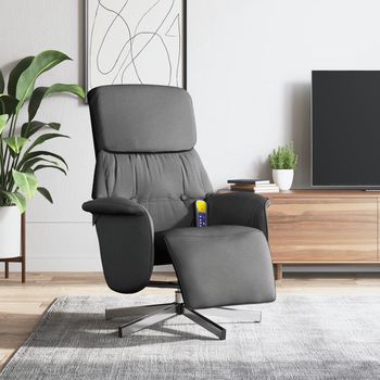 vidaXL Sillón reclinable de masaje con reposapiés tela gris oscuro