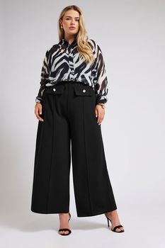 Yours London Pantalón Ancho Negro Con Botones Dorados, Mujer Curvy Y Tallas Grandes, Yours London