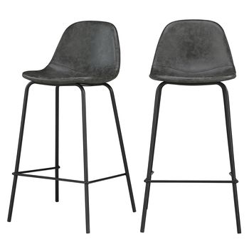 Taburetes para isla de cocina de cuero sintético gris/negro 65 cm (x2)