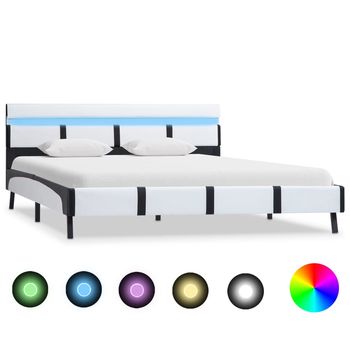 vidaXL Estructura de cama con LED sin colchón cuero blanco 140x200 cm