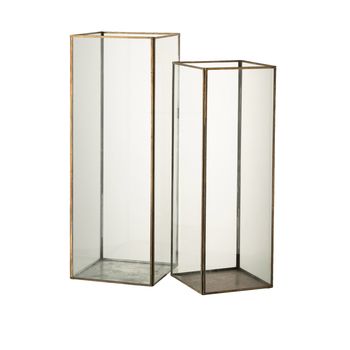 Set 2 portavelas vidrio-metal bronce 22x59 cm