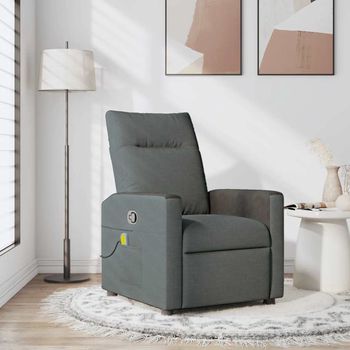 vidaXL Sillón de masaje reclinable de tela gris oscuro