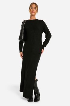 Vestido Midaxi De Punto Y Canalé Suave Con Abertura Lateral, Negro