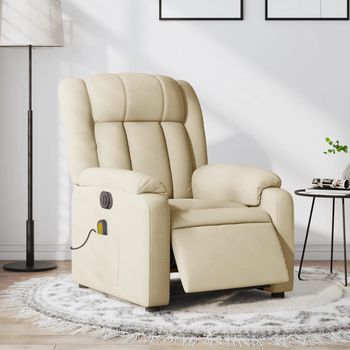 vidaXL Sillón reclinable de masaje eléctrico tela color crema