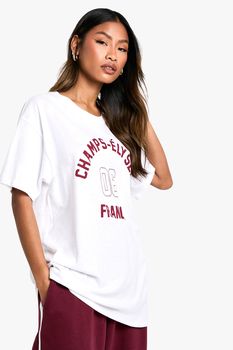 Camiseta Oversize Con Estampado De Champs Elysees 06, Blanco