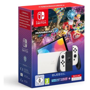 Nintendo Switch OLED Blanca + Mario Kart 8 Deluxe + 12 Meses Nintendo Switch Online