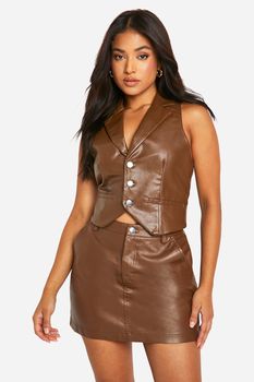 Minifalda Petite De Cuero Sintético, Brown