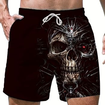 Pantalones cortos de playa gráficos de moda para hombre con cordón y estampado de calavera 3D de lujo para la playa de verano, la piscina y el resort