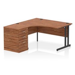 Impulse 1400 LH Crescent Desk Cantilever Walnut/Black 600 Desk Hi Ped