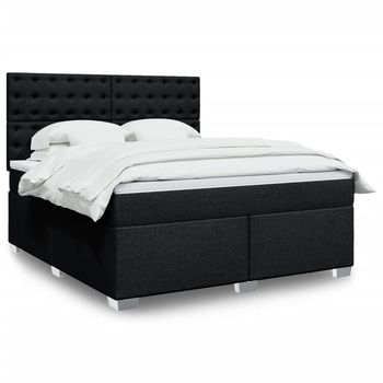 vidaXL Cama box spring con colchón tela negro 180x200 cm