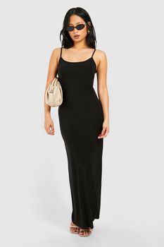 Vestido Petite Maxi De Tirantes Con Escote En U, Negro