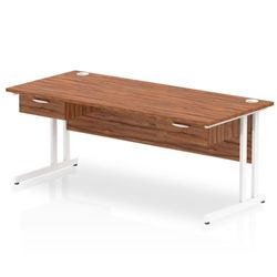 Impulse 1800x800 Desk Walnut/White Cantilever Leg 2x1 Drawer Fixed Ped