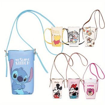 Bolsos de teléfono cruzados con personajes de dibujos animados de Disney, Stitch, Mickey, Minnie, Winnie The Pooh, , bolso de hombro de Lotso