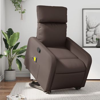 vidaXL Sillón reclinable de masaje de pie de cuero sintético marrón