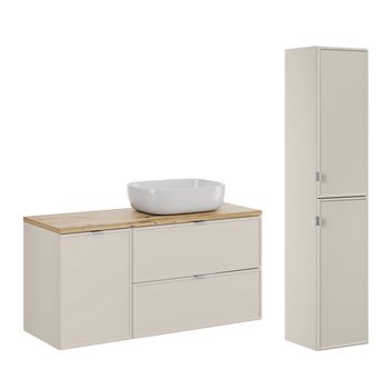 Set de muebles con lavabo cesto de ropa y columna estratificado 120cm