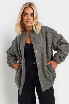 Yours Chaqueta Bouclé Gris Estilo Bomber, Mujer Curvy Y Tallas Grandes, Yours