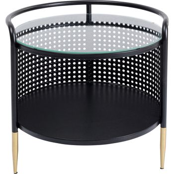 Mesa auxiliar redonda de metal negro y vidrio 45 cm