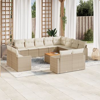 vidaXL Set sofás de jardín con cojines 13 pzas ratán sintético beige