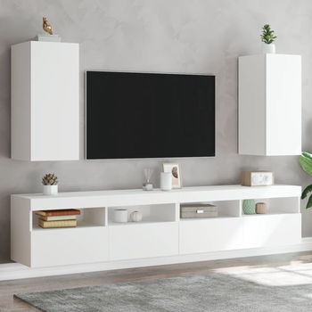 vidaXL Muebles de TV de pared con luces LED 2 uds blanco 30,5x35x70 cm