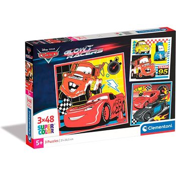 Cars Puzzle 3x48p Glow Racers