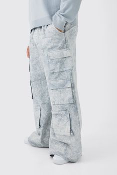 Pantalón Plus Multi Cargo Súper Holgado Con Cintura Elástica Y Lavado A La Piedra, Gris